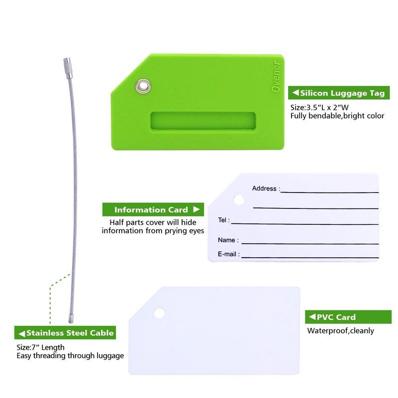 Ovener Silicone Luggage Tag with Name ID Card Perfect to Quickly Spot Luggage Suitcase (Plane 2Pcs Green) - Image 3